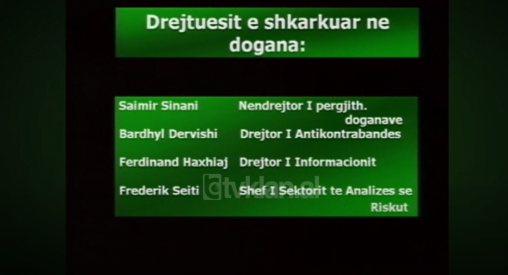 Stuhi shkarkimesh në dogana, lirohet nga detyra Saimir Sinani (6 Gusht 2003)