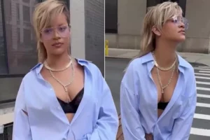 Rihanna kombinon të brendshmet me këpucët&#8230;