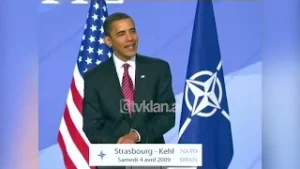 Pyetja e gazetarit Vladimir Lame për Barack Obamën në samitin e NATO-(4 Prill 2009)